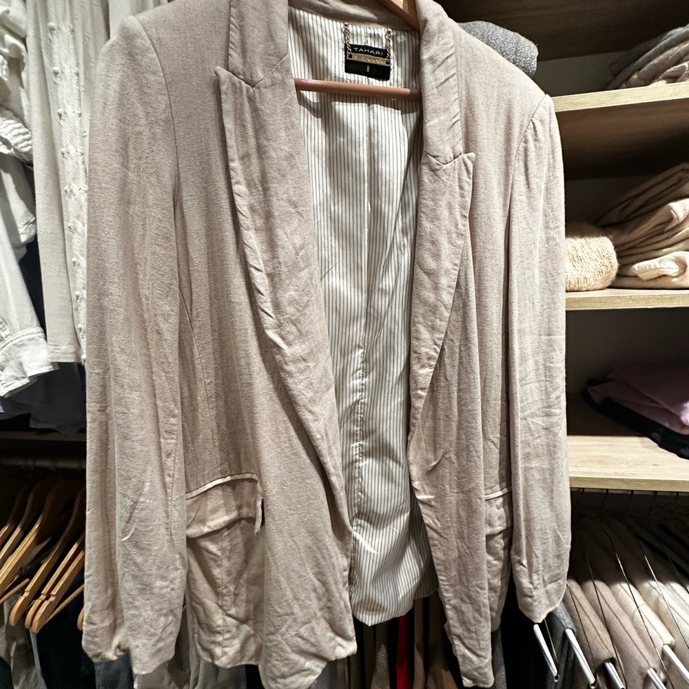 Tahari Light Beige Open-Front Blazer Jacket|M